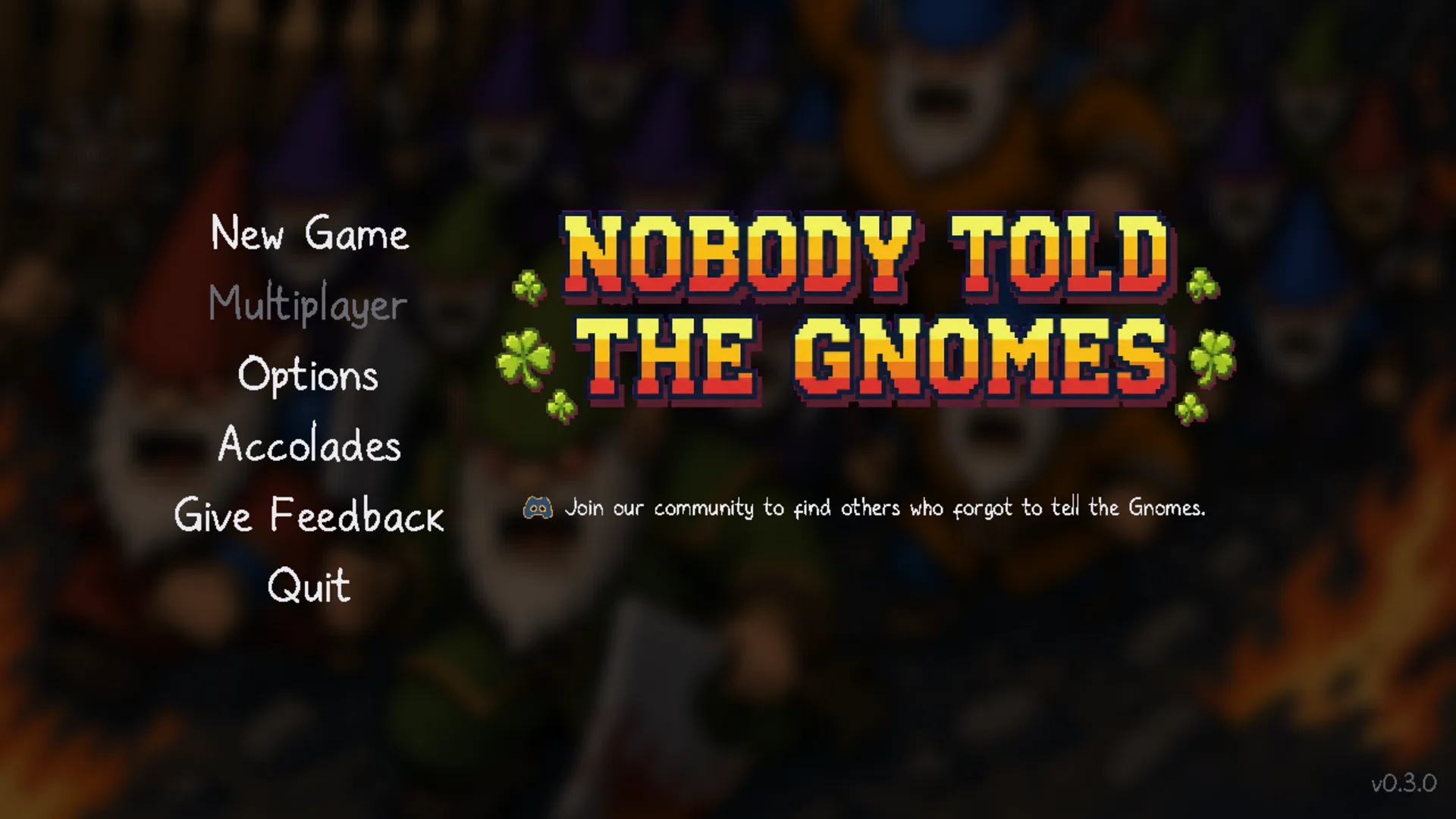 Nobody Told The Gnomes main menu